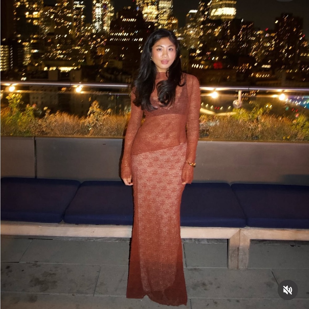 Elegant Brown Lace Evening Dress - 2 piece set